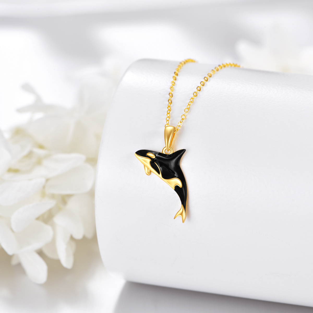 10K Gold Killer Whale Pendant Necklace-3