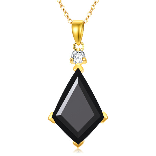 14K Gold Kite Cut Black Agate Pendant Necklace