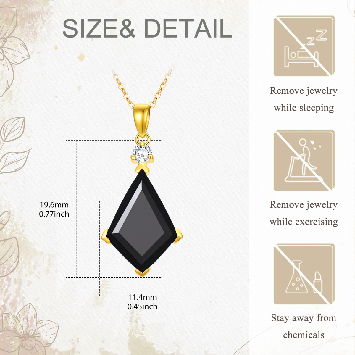 14K Gold Kite Cut Black Agate Pendant Necklace-5