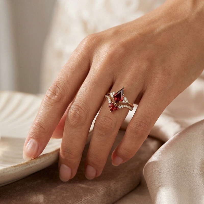 Bague de fiançailles vintage en or 14K avec saphir taillé en cerf-volant pour femmes-2