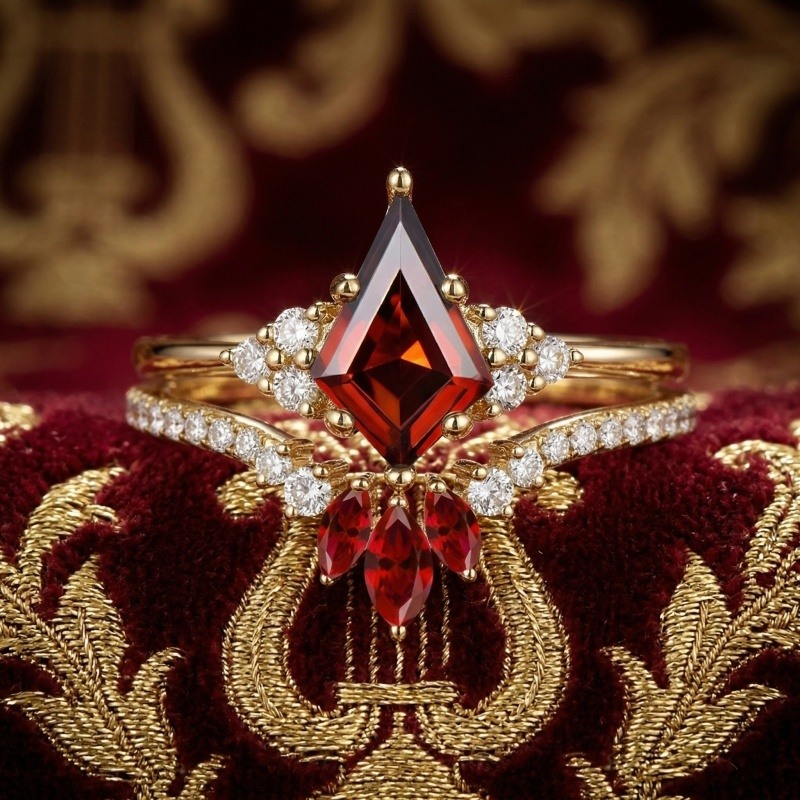 Bague de fiançailles vintage en or 14K avec saphir taillé en cerf-volant pour femmes-3