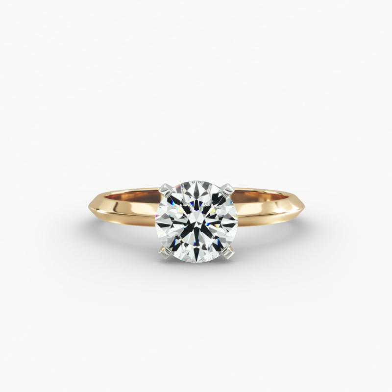 Anel de noivado solitário com diamante de laboratório e lâmina de faca em ouro 14K-1