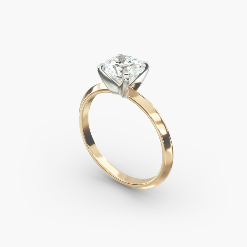 Anel de noivado solitário com diamante de laboratório e lâmina de faca em ouro 14K-4
