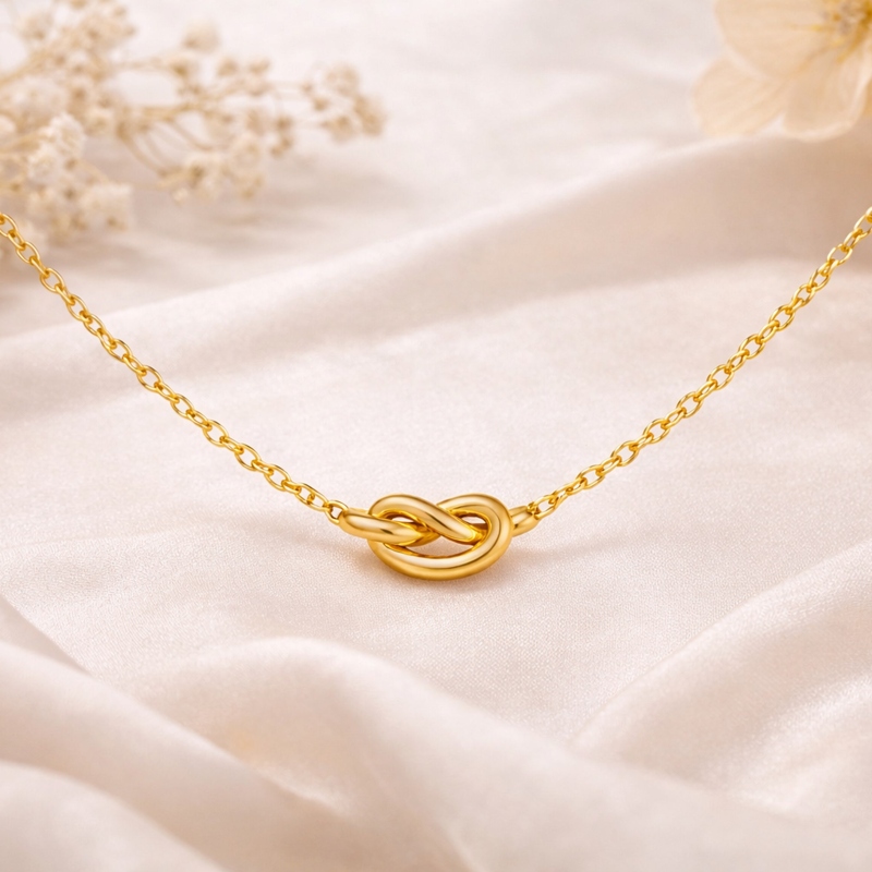 10K Gold Knot Pendant Necklace-3