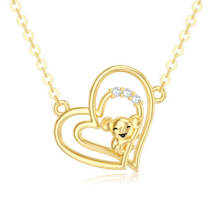 10K Gold Cubic Zirconia Koala & Heart Pendant Necklace For Women-28