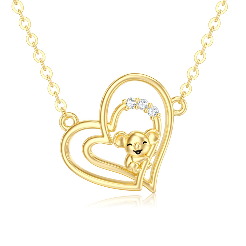10K Gold Cubic Zirconia Koala & Heart Pendant Necklace For Women-14