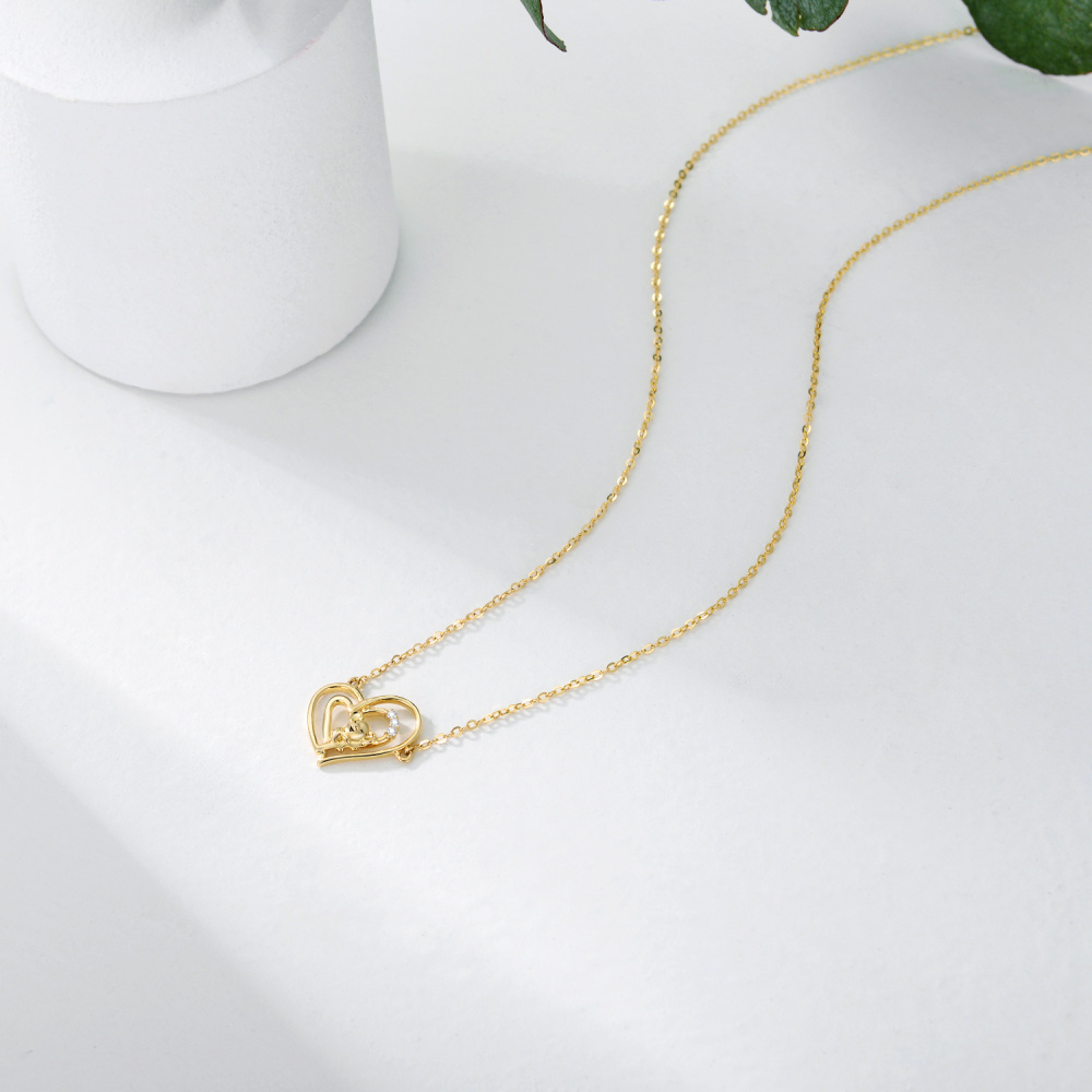 10K Gold Cubic Zirconia Koala & Heart Pendant Necklace For Women-4