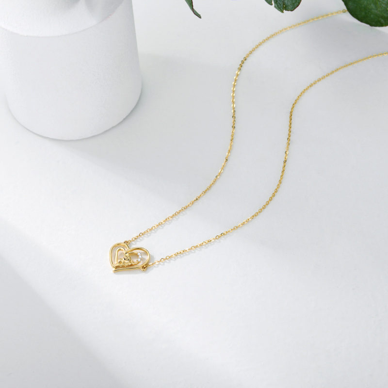 Colar com pendente de coala e coração em ouro branco 10K com zircónias cúbicas-4