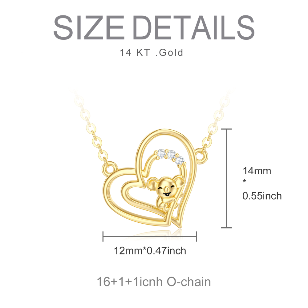 10K Gold Cubic Zirconia Koala & Heart Pendant Necklace For Women-6