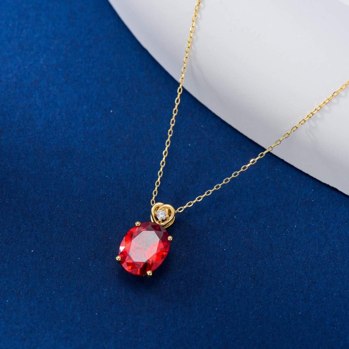 Collar con colgante de piedra de nacimiento personalizado con diamantes creados en laboratorio en oro de 14 quilates-2