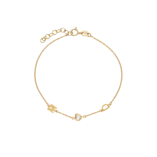 Bracciale con ciondolo a forma di lettera iniziale personalizzata in oro 14K con diamante