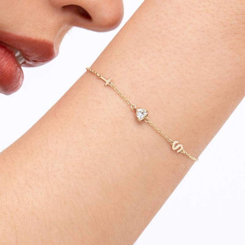 14K Gold Lab Created Diamond Personalized Initial Letter Charm Bracelet-2