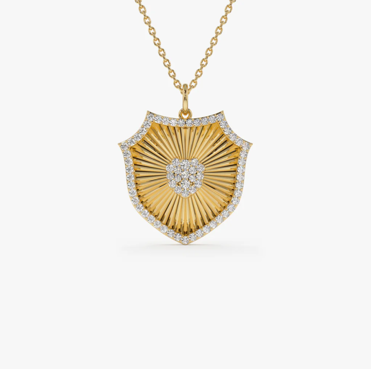 14 Karat Gold, im Labor hergestellter Diamant-Schild-Medaillon-Anhänger
