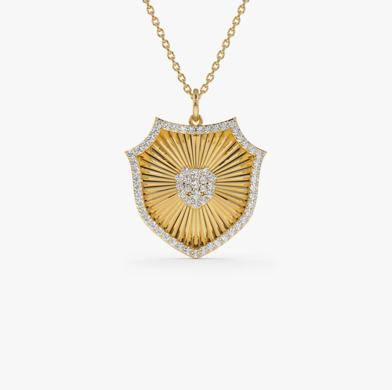 10K Gold Lab Created Diamond Shield Medallion Pendant-12