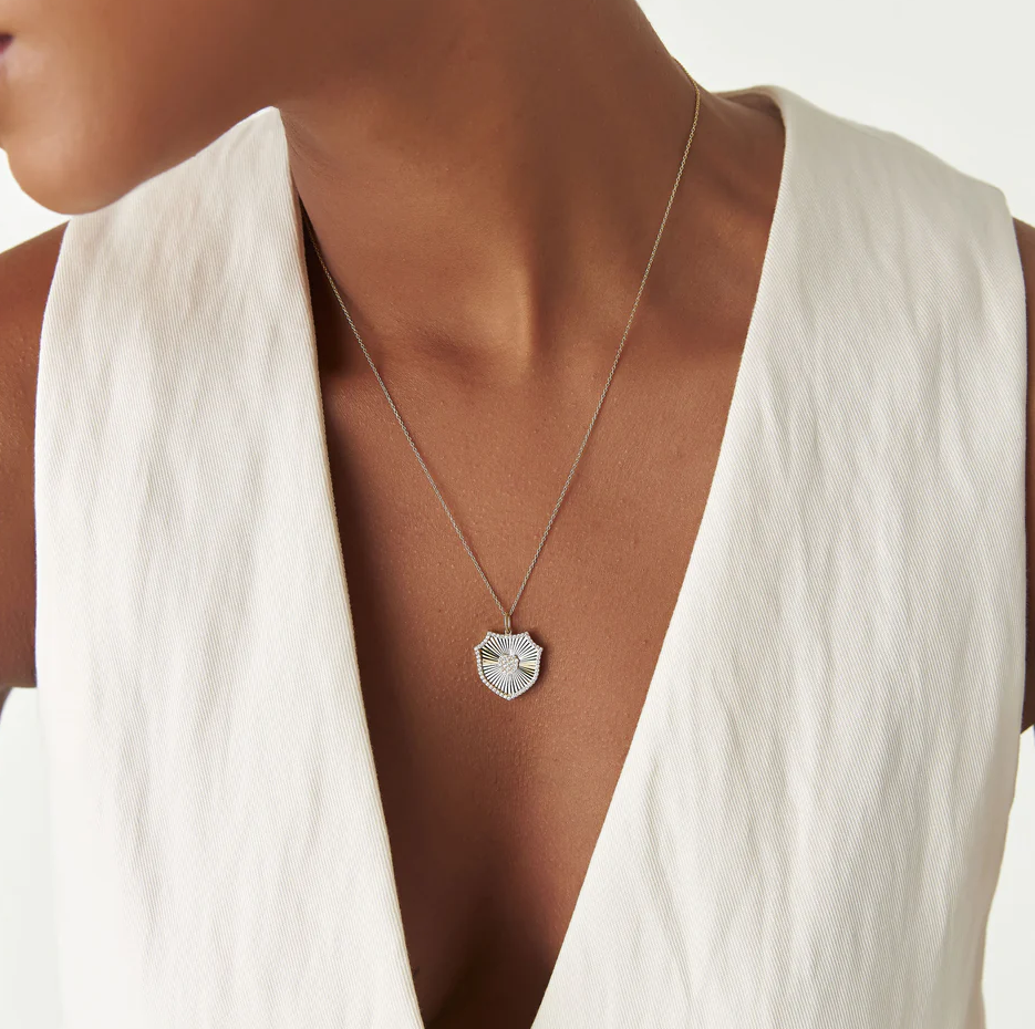 14K Gold Lab Created Diamond Shield Medallion Pendant-3