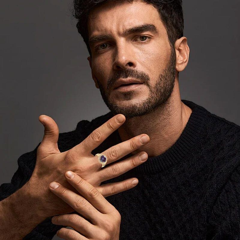 14K Gold Lab Created Emerald Custom Men's Band-4