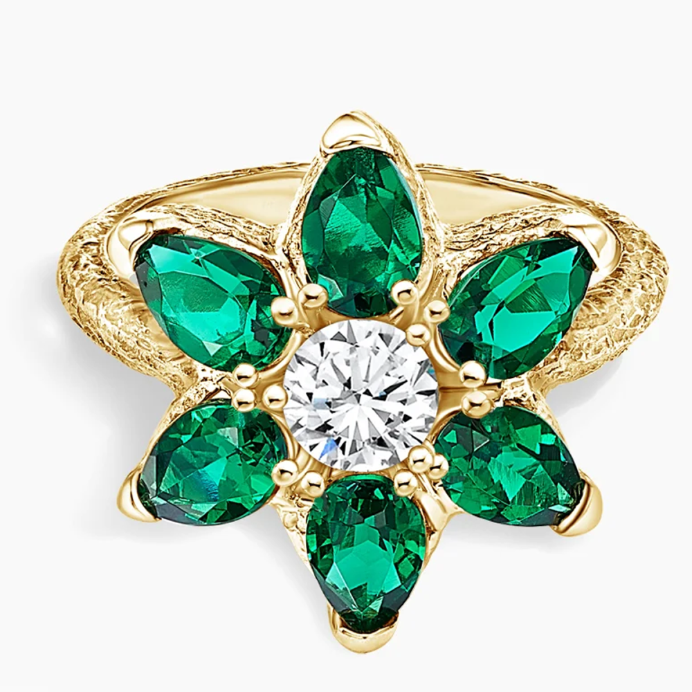 10K Gold 0.5 to 3 CT Round Cut Lab Created Diamond & 3 CT Pear Cut Emerald Engagement Band IGI Certified-1