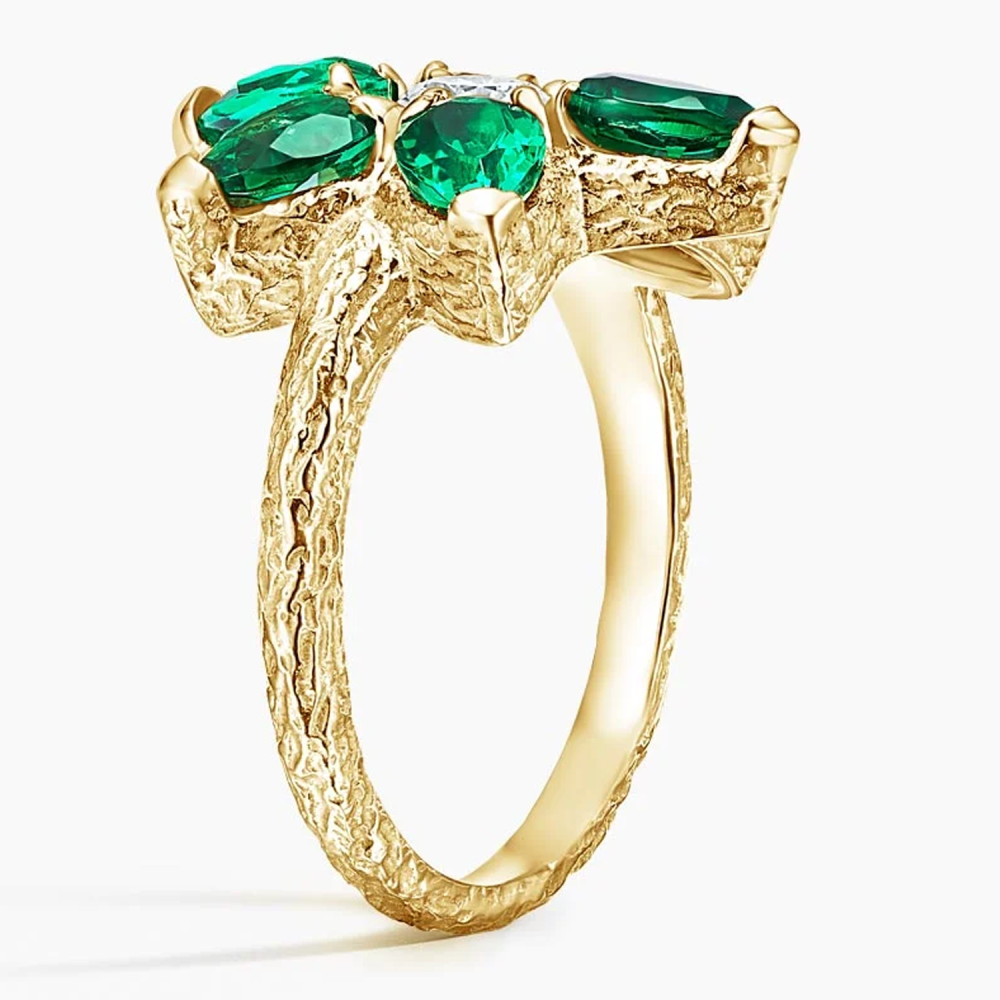 10K Gold 0.5 to 3 CT Round Cut Lab Created Diamond & 3 CT Pear Cut Emerald Engagement Band IGI Certified-4