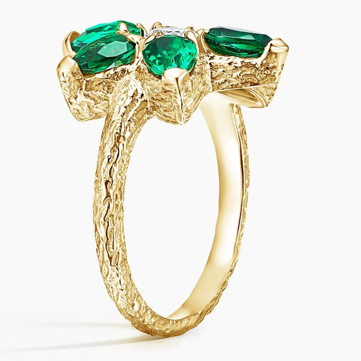 18K gouden Lab Emerald 0,55ct diamanten graveerbloemen koppel verlovingsring-4