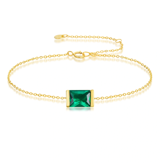 10K Gold Lab-Grown Emerald Square Charm Bracelet