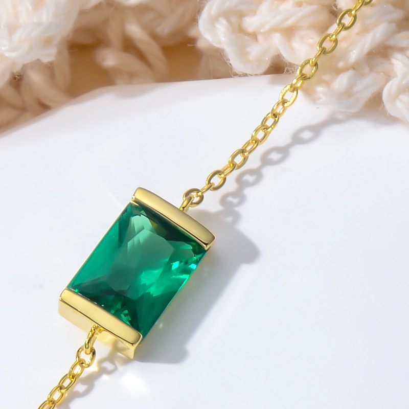10K Gold Lab-Grown Emerald Square Charm Bracelet-4