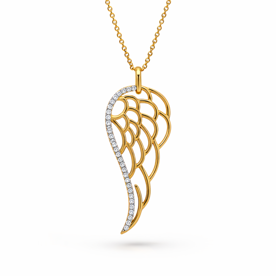 10K-Gold-Labor-Diamanten-Engelsflügel-Anhänger-Halskette