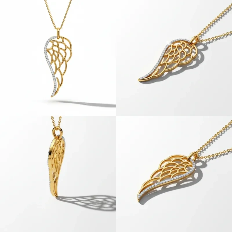 Collar con colgante de ala de ángel en oro de 14 quilates con diamantes de laboratorio-3
