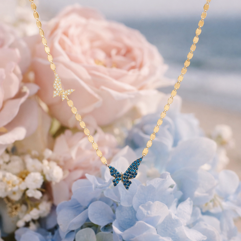 18K-Gold-Halskette mit Schmetterlingsanhänger aus Labordiamanten-3