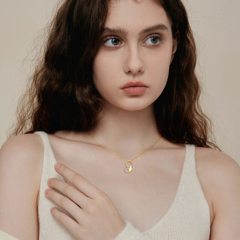 10K witgouden laboratoriumdiamanten kat- en harthangerketting-2