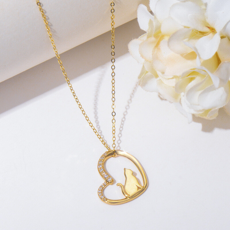 10K witgouden laboratoriumdiamanten kat- en harthangerketting-4