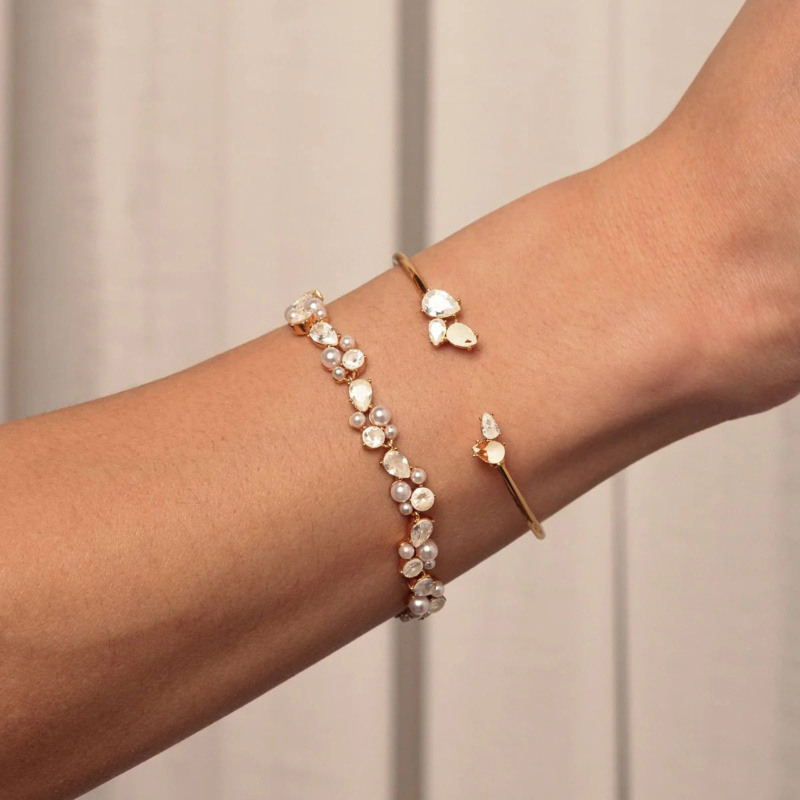 Pulsera de brazalete con diamantes de laboratorio en oro de 14 quilates-2