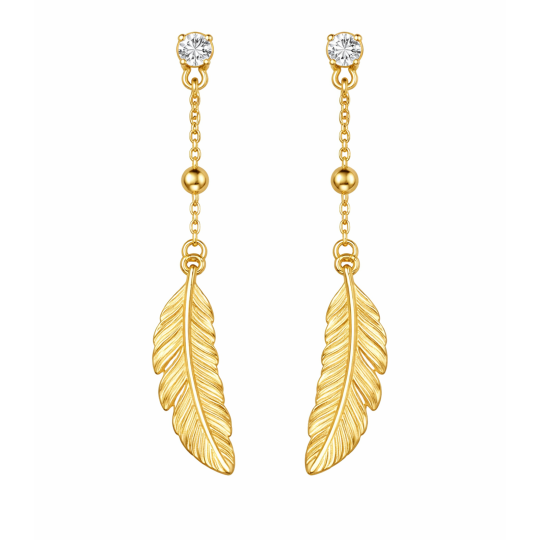 10K Gold Laboratory Diamonds Feather Drop Earrings