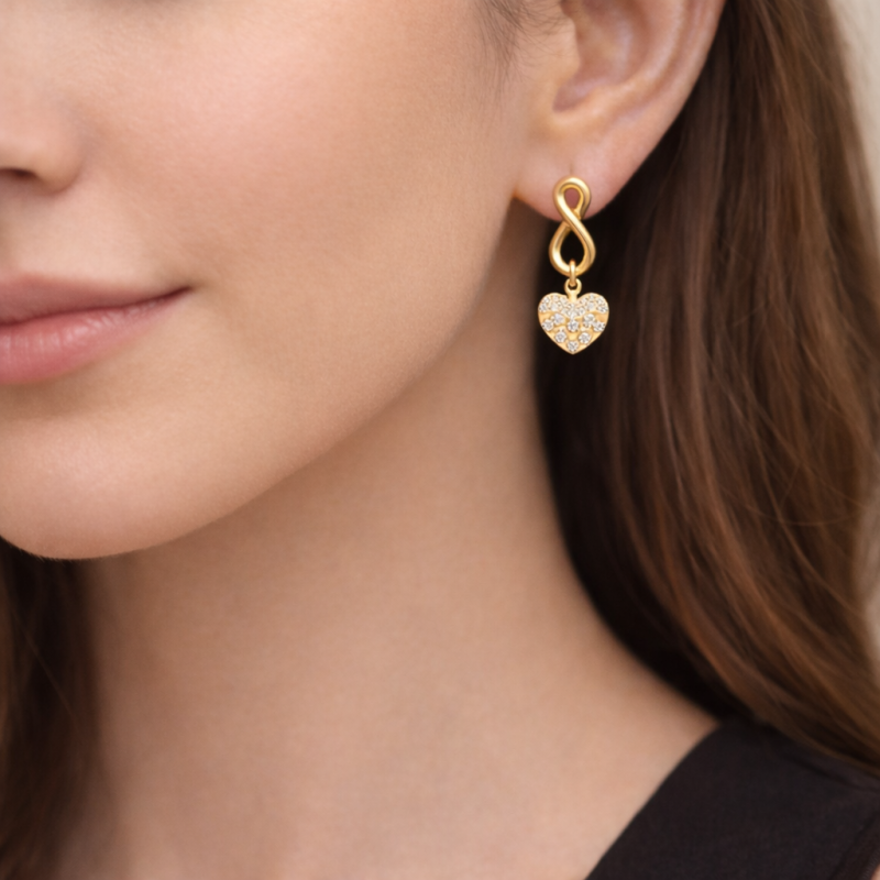 14-Karat-Gold-Ohrringe mit Herz- und Unendlichkeitssymbol aus Labor-Diamanten-2