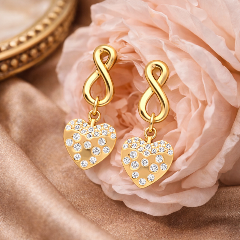 14-Karat-Gold-Ohrringe mit Herz- und Unendlichkeitssymbol aus Labor-Diamanten-3