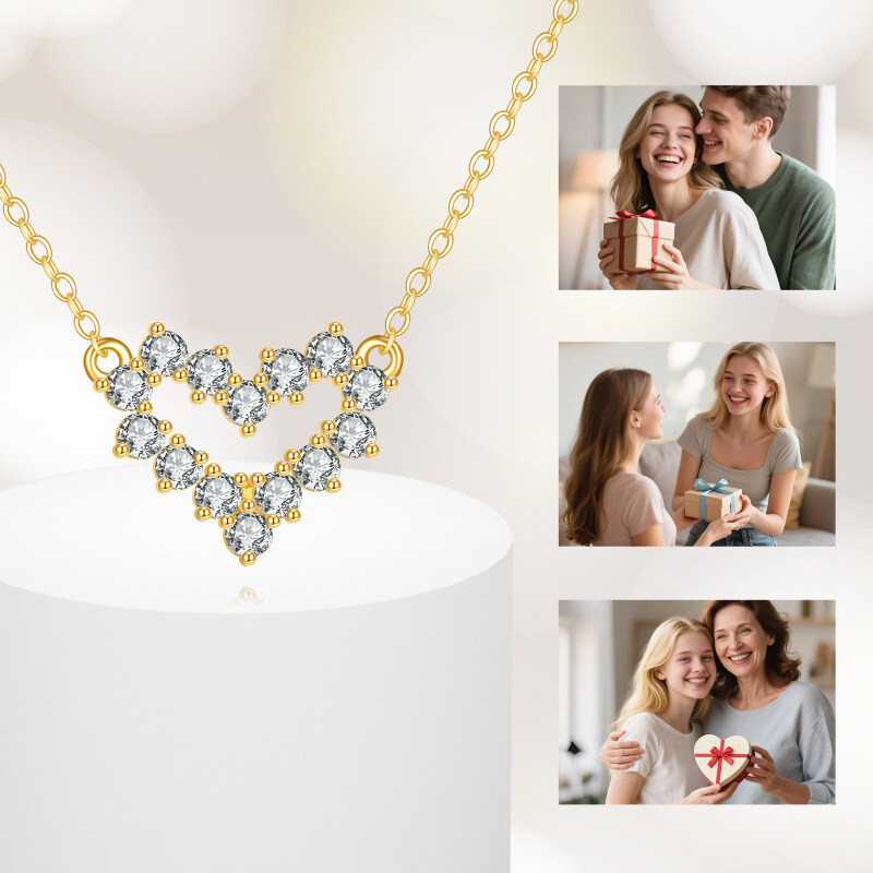 14K Gold Laboratory Diamonds Heart Pendant Necklace-4