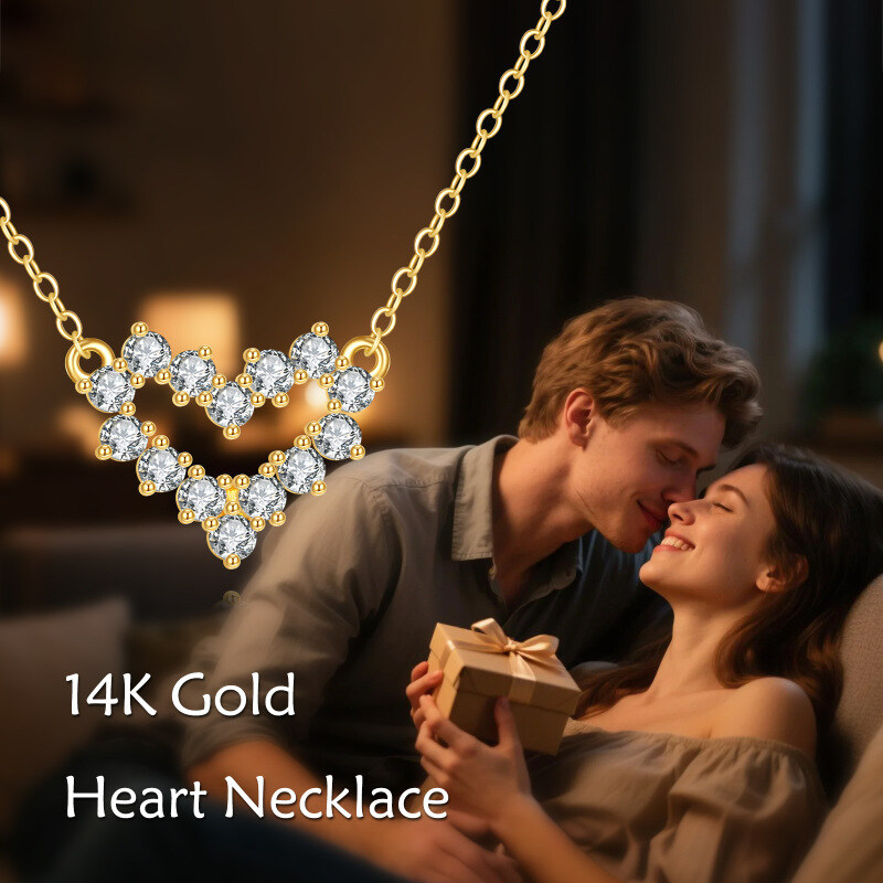 14K Gold Laboratory Diamonds Heart Pendant Necklace-5