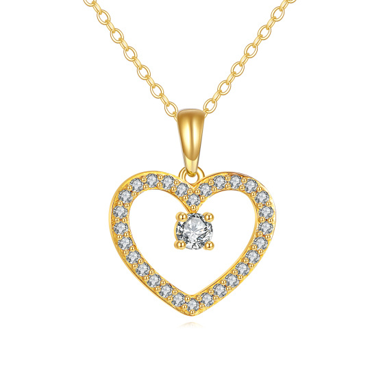 14K Oro Diamanti da Laboratorio Ciondolo a Cuore Collana