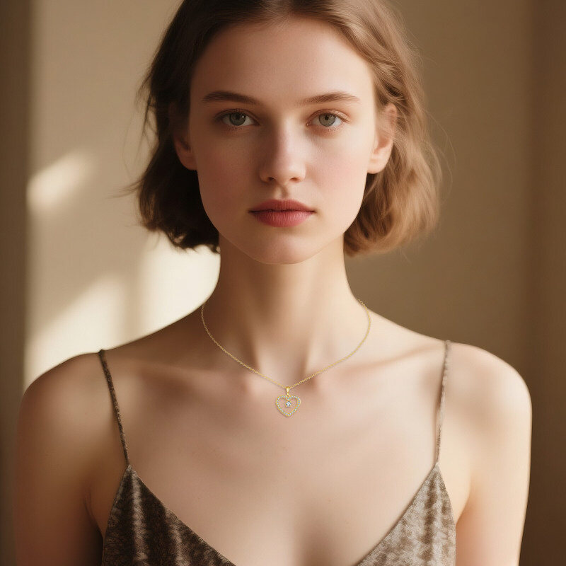 10K White Gold Laboratory Diamonds Heart Pendant Necklace-3