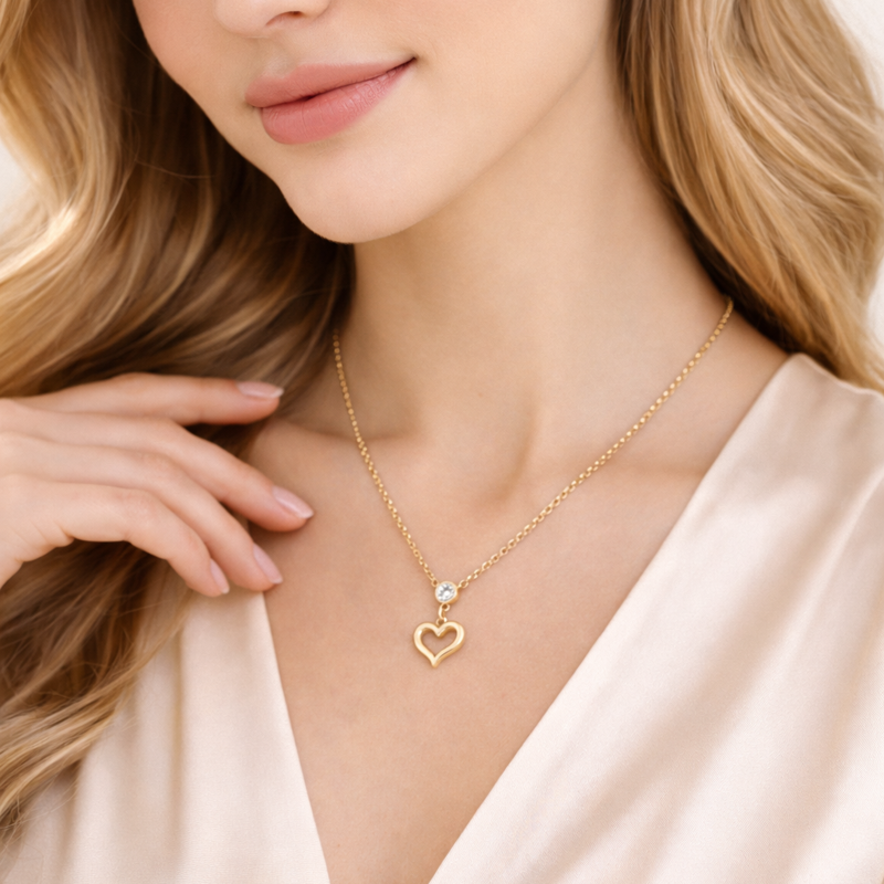 14-Karat-Gold-Halskette mit Herzen aus Labordiamanten-2