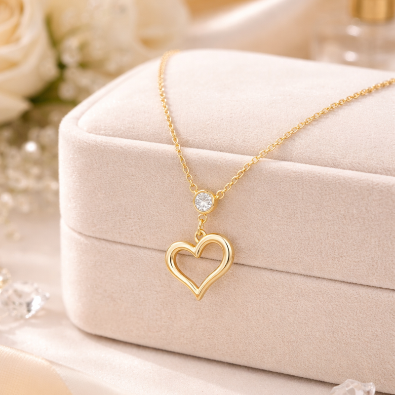 14-Karat-Gold-Halskette mit Herzen aus Labordiamanten-3