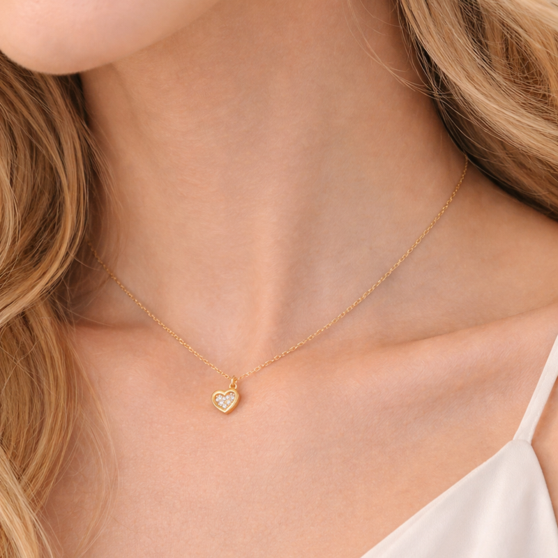 18K-Gold-Halskette mit Herzanhänger aus laborgezüchteten Diamanten-2