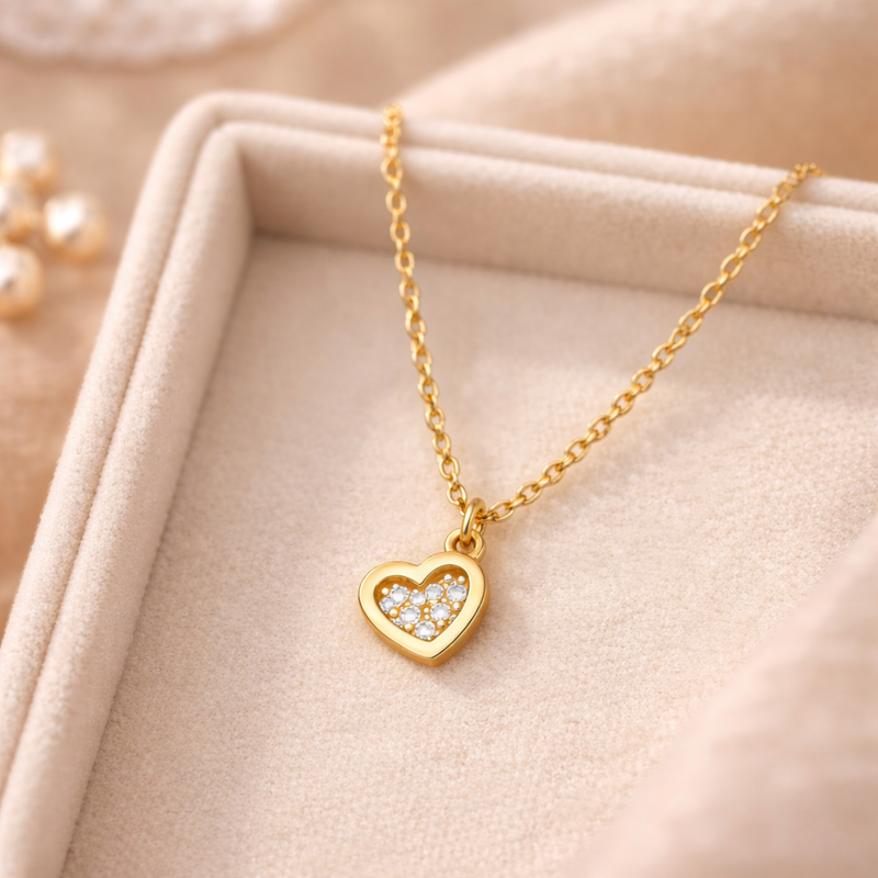 18K-Gold-Halskette mit Herzanhänger aus laborgezüchteten Diamanten-3