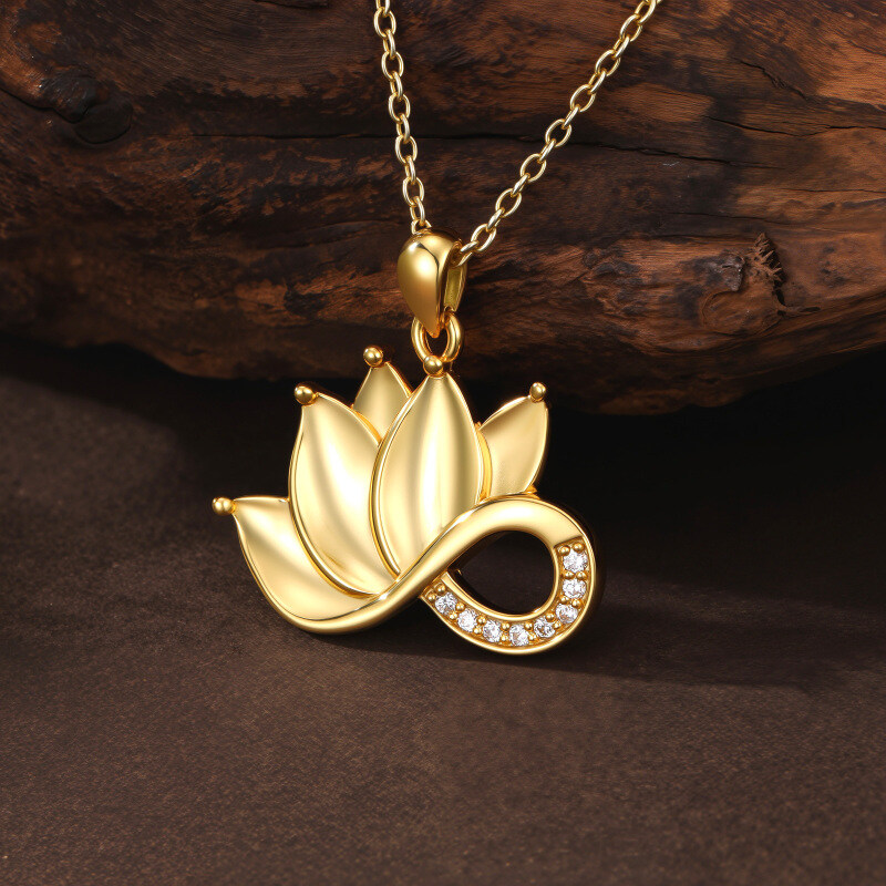Sterling Silver with Yellow Gold Plated Laboratory Diamonds Lotus Pendant Necklace-2