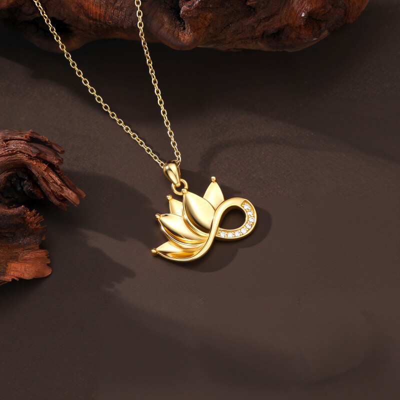 Sterling Silver with Yellow Gold Plated Laboratory Diamonds Lotus Pendant Necklace-3