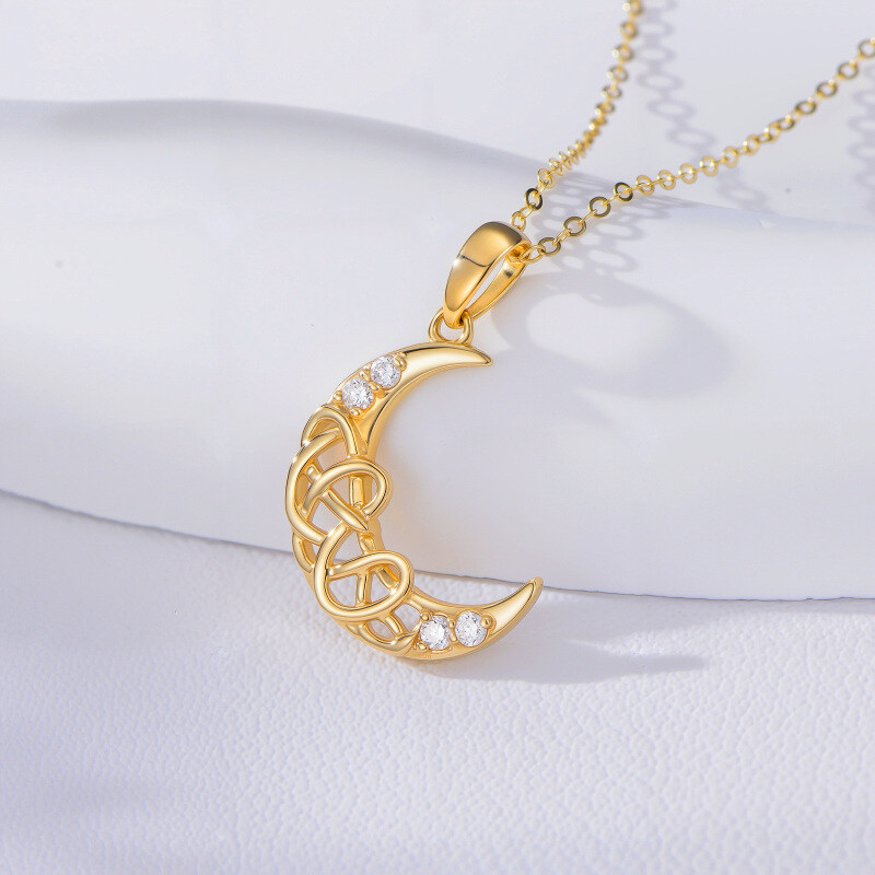 14K Gold Laboratory Diamonds Moon Pendant Necklace-3