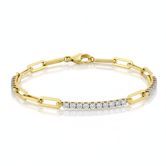 14K Gold Laboratory Diamonds Paperclip Bracelet