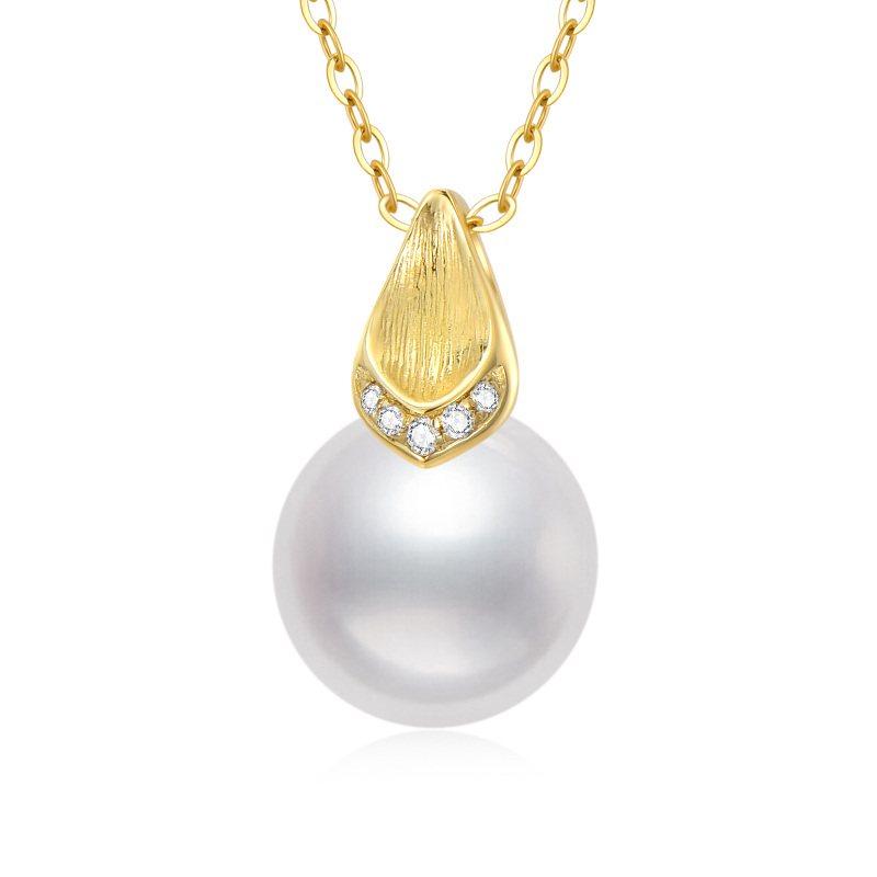 14K Gold Laboratory Diamonds & Pearl Pendant Necklace-1