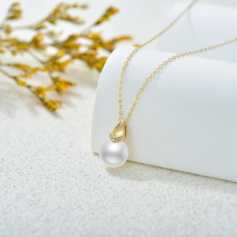 14K Gold Laboratory Diamonds & Pearl Pendant Necklace-3