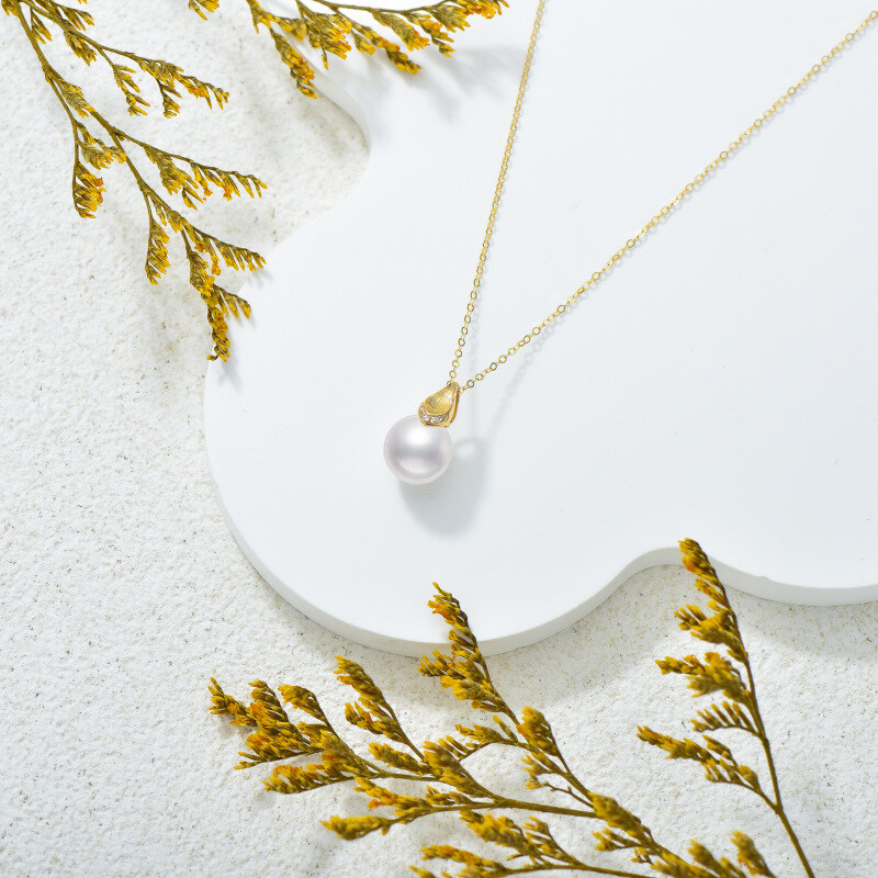 14K Gold Laboratory Diamonds & Pearl Pendant Necklace-4