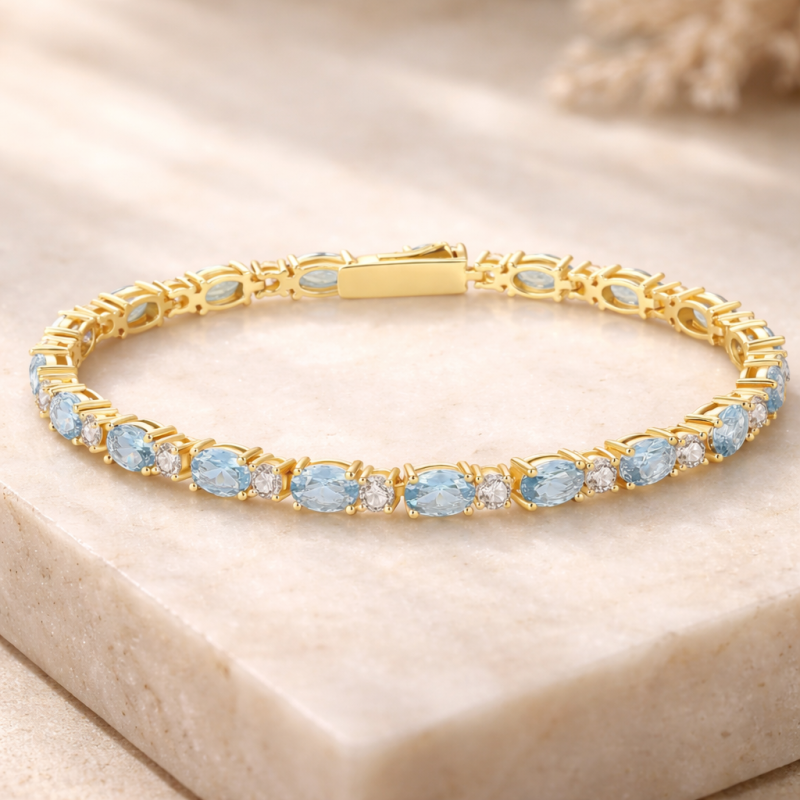 Tennisarmband aus 14-Karat-Gold mit laborgezüchteten Diamanten und persönlichem Geburtsstein-3